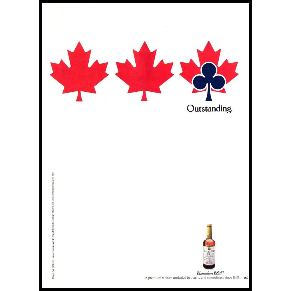 1988 Canadian Club Rye Whiskey Whisky Vintage Print Ad Playing Cards Wall Art